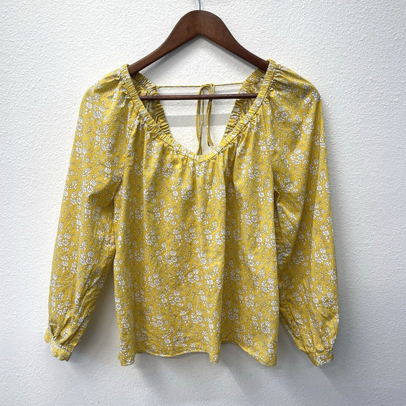 J. Crew Liberty Fabric Blouse Top Womens Size S Yellow Ditsy Floral Feminine - Picture 1 of 7